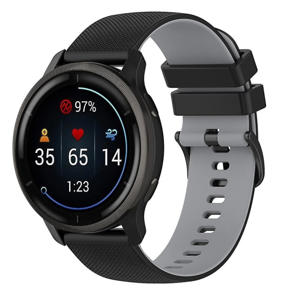 For Garmin Venu2 Plus/venu Sq/vivomove Grid Texture Silikone Urrem 20mm Tofarvet Rem Black Grey