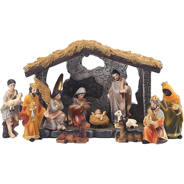 Krybbesæt med figurer, The Real Life Nativity, Christmas Nativity Stald til hjemmekontor Have Indendørs og Udendørs dekoration, Jesus Birth Set