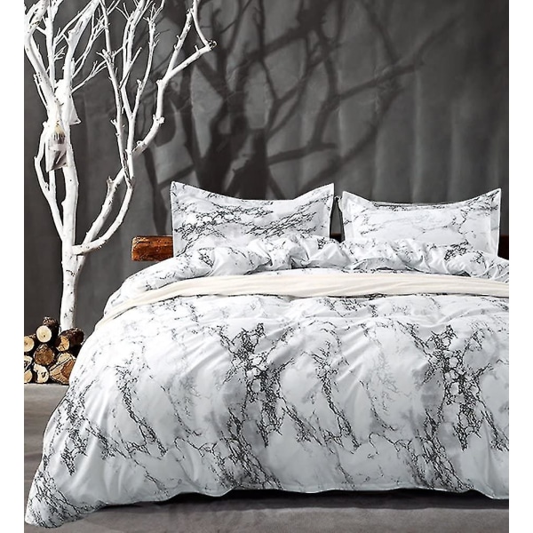 3-delt hvid marmor dronning sengetøj dynebetræk sæt - luksus 1000 TC mikrofiber