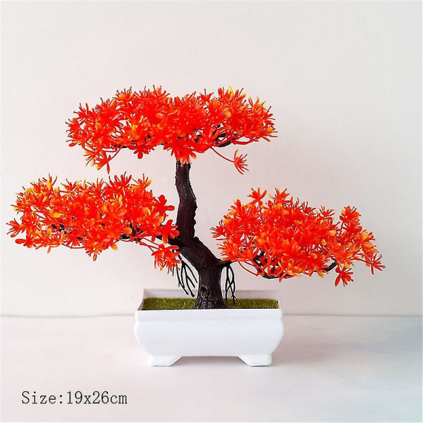 Konstgjorda blommor + Vas Falska växter Bonsai Litet träd Krukväxt Prydnad Deko Heminredning Bröllop Trädgård Höstdekor Lantgård Style 5-red