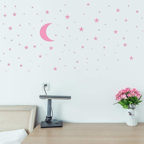Månen och stjärnor Vinyl väggdekor klistermärke avtagbar barn dagisrum rosa