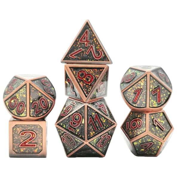 7 Stykker Metal Polyhedriske Terninger D4 D6 D8 D10 D12 D20 Terning Sæt Stil 1