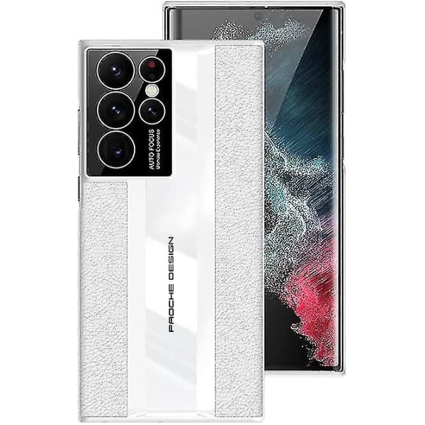 Aidon case kanssa yhteensopiva Samsung Galaxy S23 Ultra aito nahkainen cover Ultraohut kova puskuri White