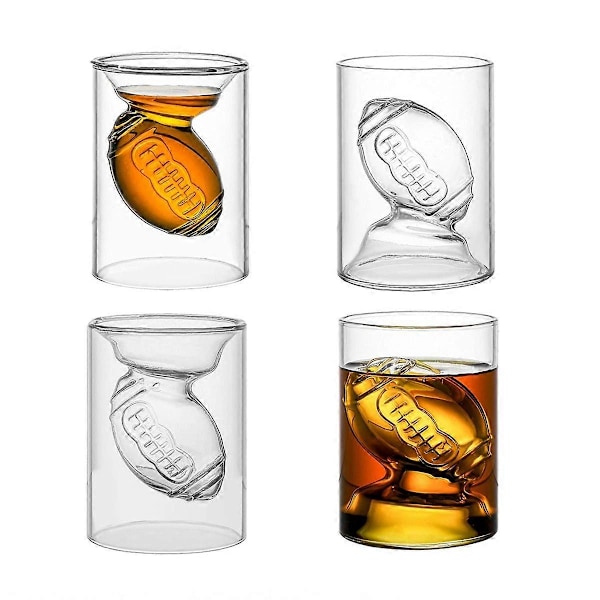 4 stk. fodbold reversible shotglas med 3D relief fodboldform indeni