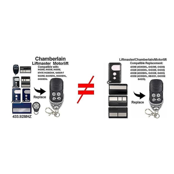 Chamberlain Liftmaster Garagedørs fjernbetjening Motorlift 1a5639-7 D-66793 94335e 4335e 4330e 4333e 4332e Udskiftning 433 Mhz(94335e Etc) (ls)
