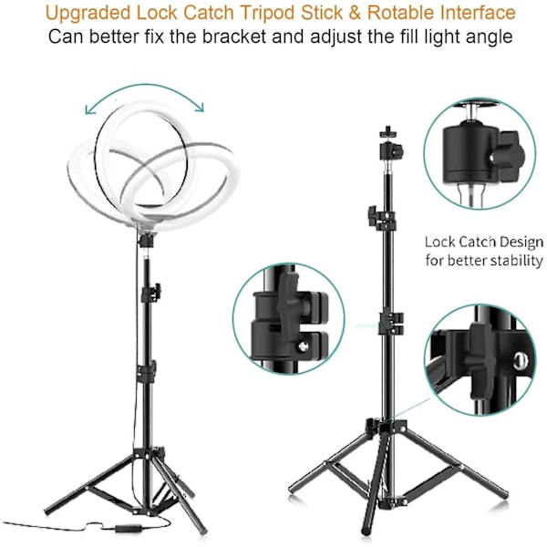 10 tommers LED Selfie Ring Light med stativstativ og telefonholder for direktestrømming/sminke/tik Tok/youtube-video, dimbar kameravideolampe for telefon