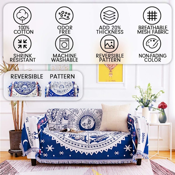 Boho vevd teppe, vendbart bomullsbohem-tapet