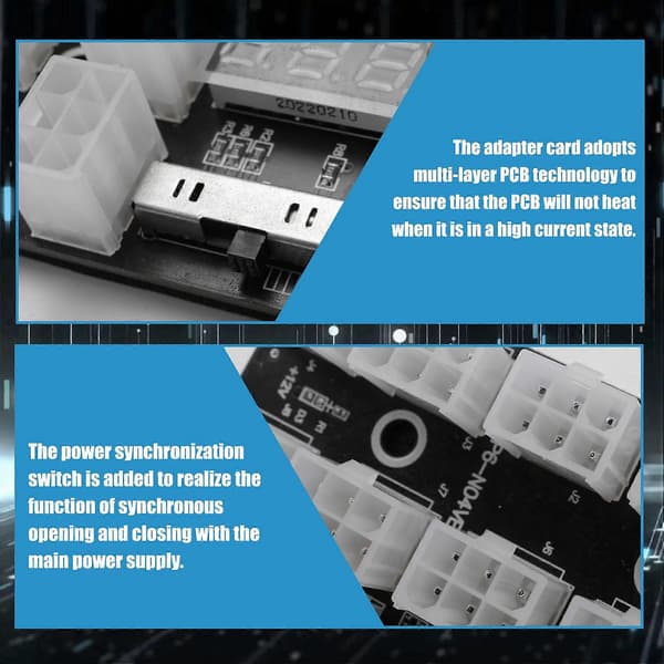 Breakout Board 17 Port 6Pin LED Display Strømmodul Serverkortadapter for 1200W 750W PSU GPU Miner Mining BTC ETH