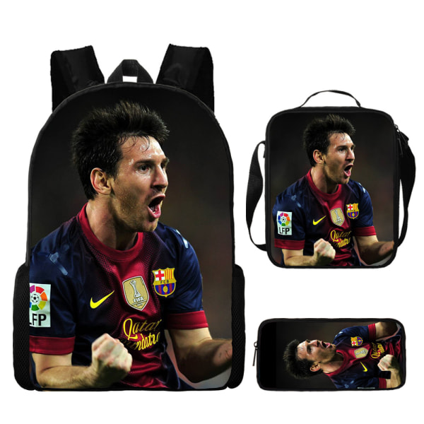 3 stk/sett fotballstjerne Lionel Messi ryggsekk student skolesekk L pencil case