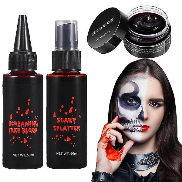 Realistisk kunstigt blodsæt Halloween Makeup Sæt 3-i-1 sæt til speciel effekt Makeup Halloween Cosplay Tøj Dress Up