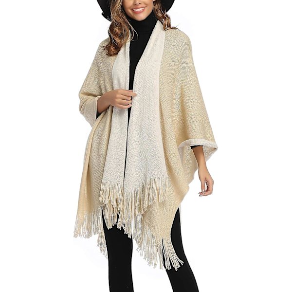 Plus Size Färgblock Sjal Wrap Lång Öppen Framtill Vinter Tröja
