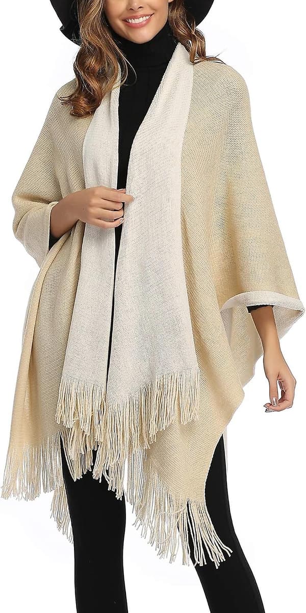 Plus Size Farveblok Sjal Wrap Lang Åben Front Vinter Sweater