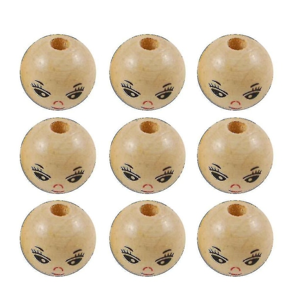 100 st runda träpärlor Diy String Bead Accessory Laughing Face Träpärla (18 mm)