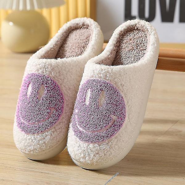 Smiley Face Tøfler Kvinner Smil Tøfler Happy Face Tøfler Retro Smiley Face Myk Plysj 42-43 Purple