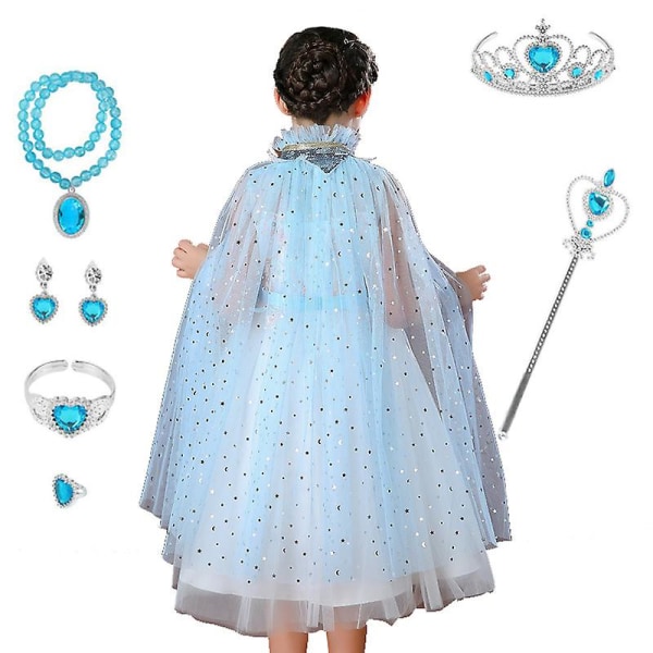 Kappsett 7 deler jenter prinsesse kappe med tiara krone, tryllestav for små jenter kjole oppblå