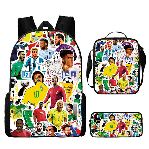 3 kpl/setti jalkapallo tähti reppu opiskelija koululaukku 6 pencil case