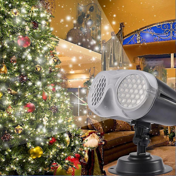 Jul Snöflinga LED Projektor Ljus Vattentät Snöfall Projektionslampa Med Fjärrkontroll För Jul Semester Fest Trädgård Uteplats
