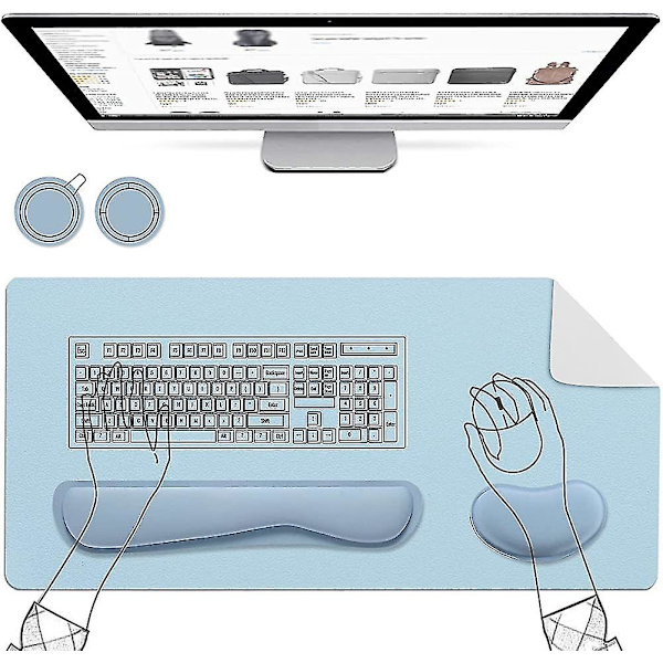 Handledsstöd med skrivbordsmatta för tangentbord och mus Ergonomisk halkfri dator
