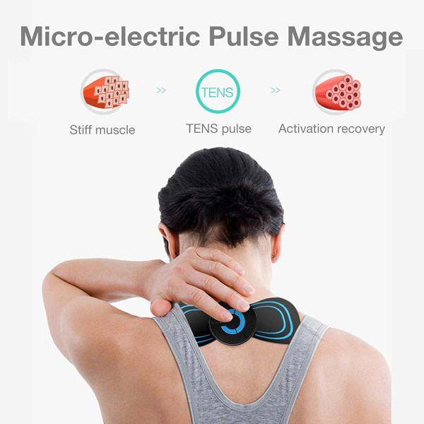 Nakkemassagepude - Bærbar massager med USB-opladning, 6 modes ledningsfri og genopladelig EMS mikrostrøm mini massageudskæringsenhed