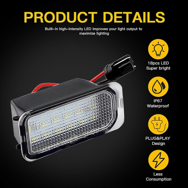 2x LED Nummerplatelys For Ford Focus Mk II Fiesta Mk VII Mondeo Mk IV Kuga S-max 2008-2019