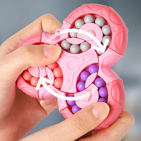Sexsidigt roterande finger Rubiks kub-Sexsidigt dekompressionsfingerroterande leksakspussel Dekompressionsspel Sensoriska leksaker (rosa)