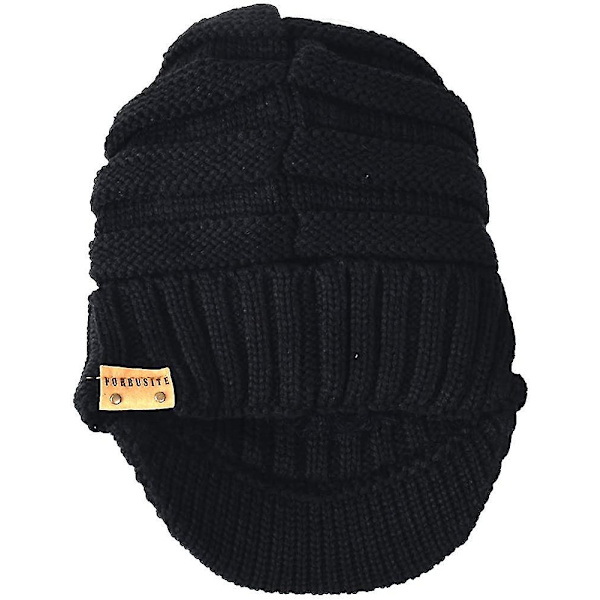 Herre Visor Beanie Vinterhue Strik Tyk Fleeceforet Beanie Med Visor Newsboy