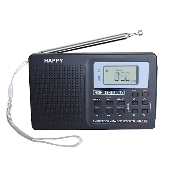 Alle bånd stereo radio bærbar radio fm mw sw transistor radio uden batteri (sort)