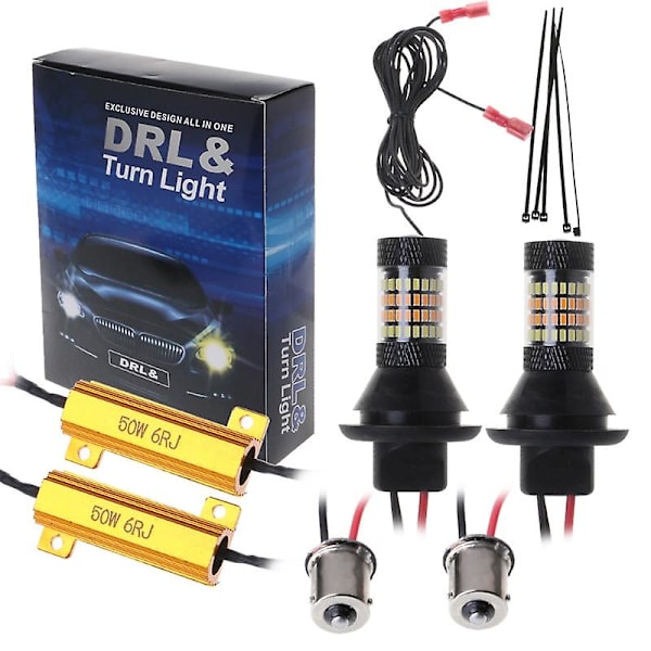 2 stk Bau15s 96-LED 3014 50W Dual-color Switchback LED Drl Blinklyssett