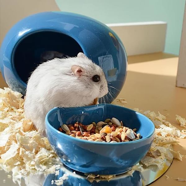 Keramiikkainen Hamsterin Talo ja Kulho, Hamsterin Tarvikkeet, Pieneläinten Asunnot Blue nest + grain bowl *1