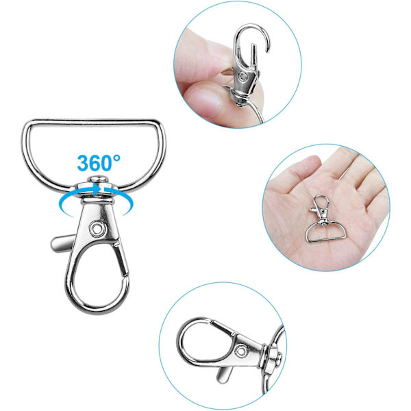 20 ställbara spännen i metall med D-ring i legering för nyckelringar
