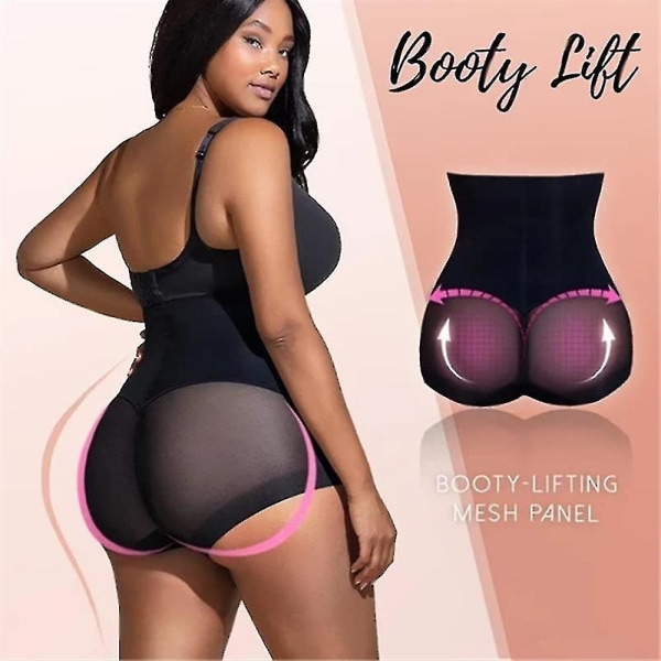 Dame Butt Lifter Shapewear Hi-waist truse Dobbel magekontroll truser Midjetrener Body Shaper Black L