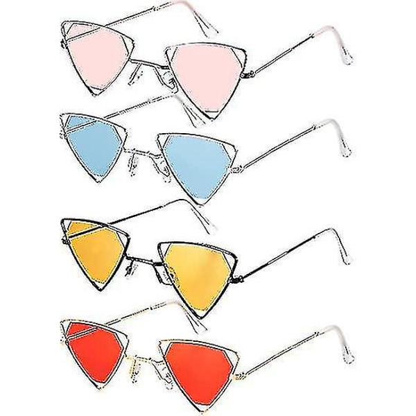 4 par vintage retro solbriller klassiske trekantsolbriller slikfarvede cat-eye briller