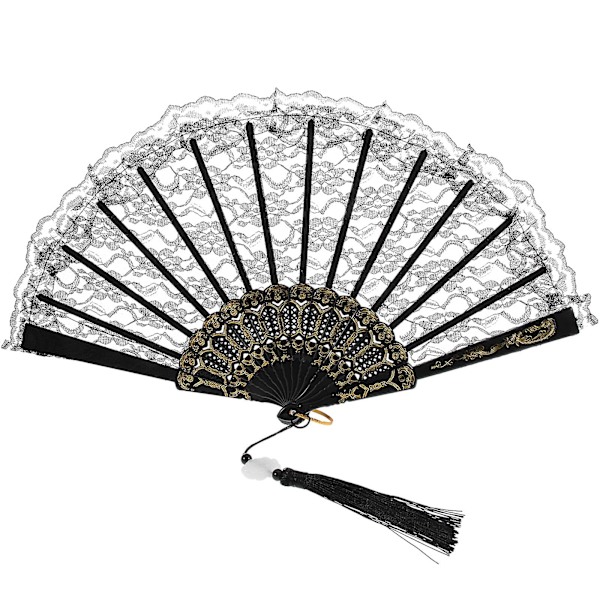 Pitsi kädessä tuuletin tupsulla Elegantti pitsi taittotuuletin kädessä pidettävä