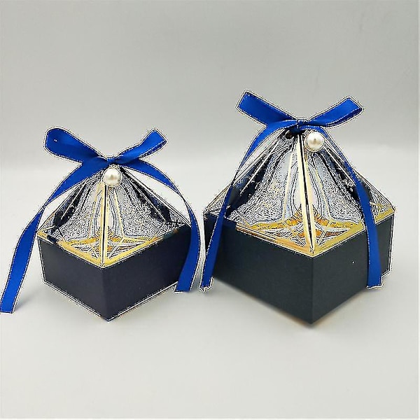 Gaveæske Bryllupsartikler Fest slikæske Baby Shower Papir Chokoladeæsker Bronzing Emballageæsker Blue Pearl S 7x7x8cm