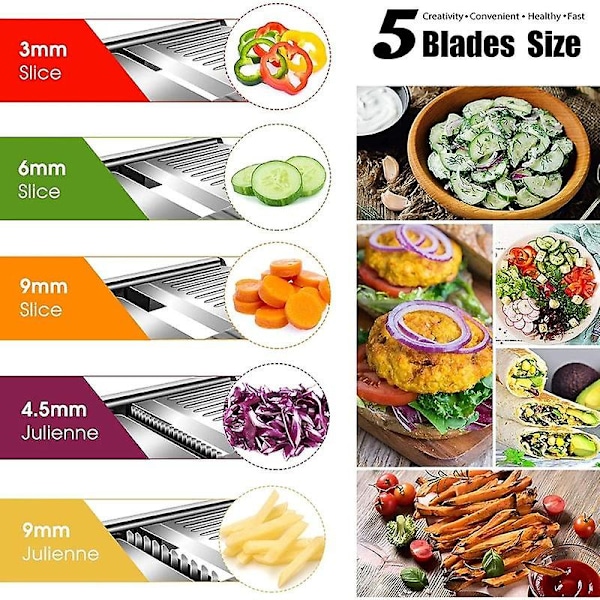 Justerbar Mandolin i 304 Rostfritt Stål, Grönsaksrivare, Professionell Slicer, Grönsakskutter med Blad, Köksredskap