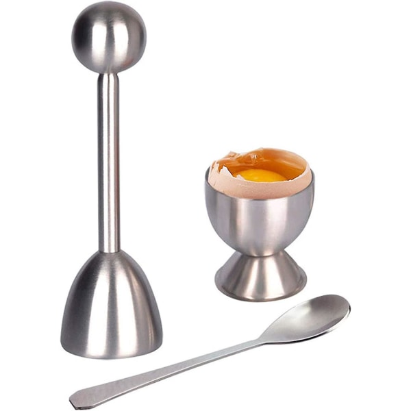 Eggeskjærersett, komplett sett med verktøy for kokte egg, eggeåpner i rustfritt stål, eggeskallskjærer, inkludert eggekopper, skjærer, skjeer, enkel eggeåpner