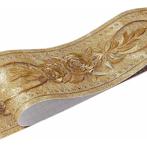 Självhäftande blommig väggbård i guld, 10,6 cm x 5 m, perfekt för heminredning i kök eller badrum