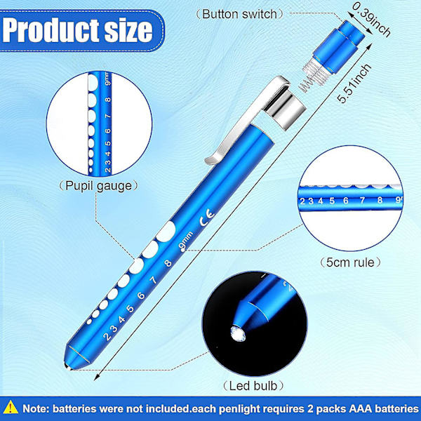 Penlight för sjuksköterskor Pen Torch Light Återanvändbar Led Penlight Med Pupillmätare Sjuksköterskor Pin Light För Fackla Sjuksköterskestudenter Läkare Med Fickklämma (basic C