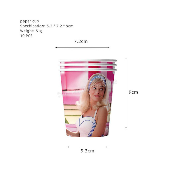 Ny film Barbie bursdagsfest dekorasjon rosa tema figurer ballongsett bakteppe papirplate vev servisetilbehør cups 10pcs