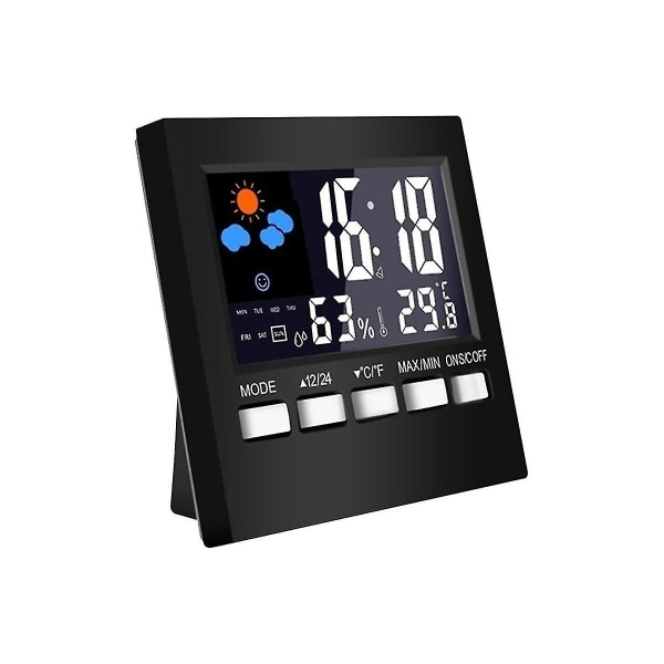 Vær Klokke Fargeskjerm Digital Display Termometer Fuktighet Klokke Fargerik Alarm Kalender Elect