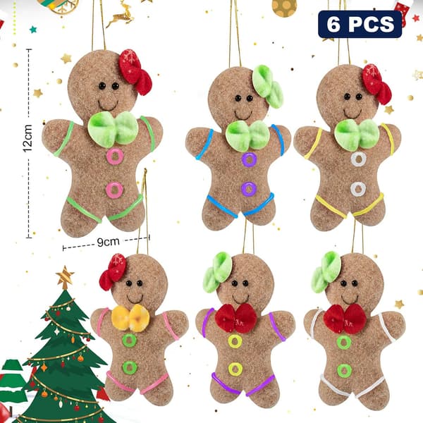6 stk julepynt plysj pepperkake mann pynt