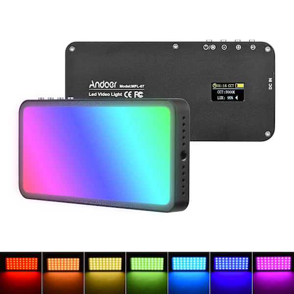 Andoer RGB LED -videovalo Kannettava Valopaneeli 3000K-6500K Himmennettävä Kirkkaus 30 Erikoistehostetta C