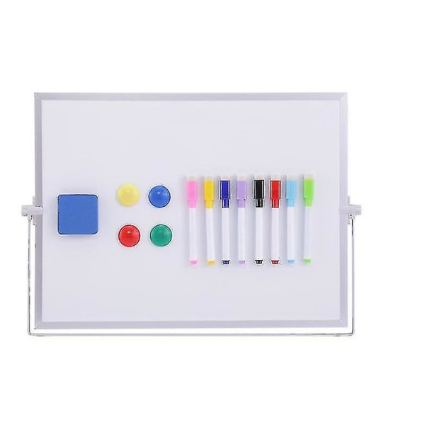 Dry Erase White Board, 16 tum 12 tum stor magnetisk bordsskrivtavla med stativ, 10 markörer, 4 magneter, 1 suddgummi, bärbar dubbelsidig White Board Ease