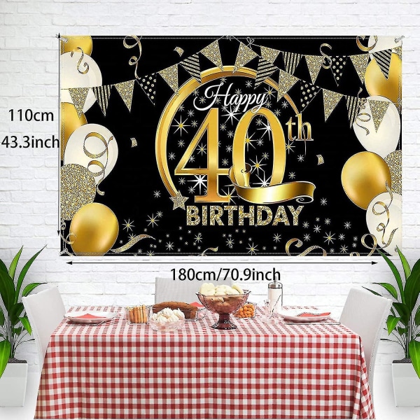 40 vuotta Happy Birthday Banner Suuri musta ja kultainen juliste,