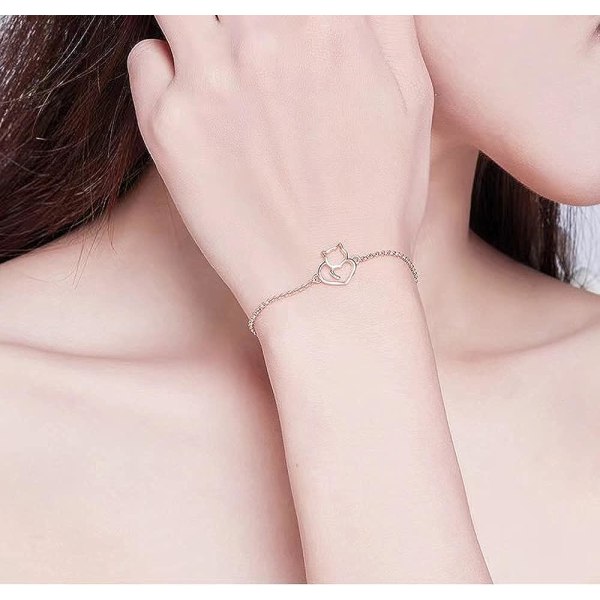 925 Sterling Silver Armband för Kvinnor och Flickor med Kattdesign (Roséguld) rose gold