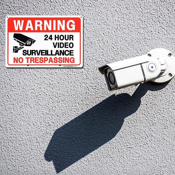 2-pakke videoovervåkingsskilt med metallinnsatser, 12'' X 9'' aluminium Advarselsskilt uten inntrengning for Yard Home Business CCTV-sikkerhetskamera
