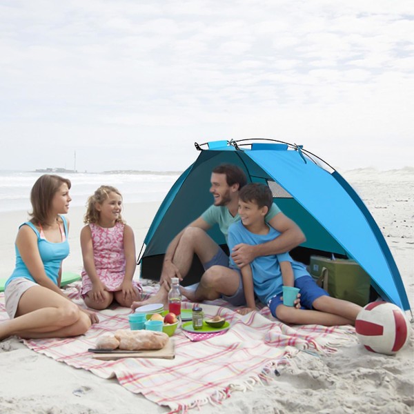 Strandtelt Anti-uv bærbar solsejl ly til 3 personer, udvideligt gulv med ventilerende netvinduer plus bæretaske, jordpløkker