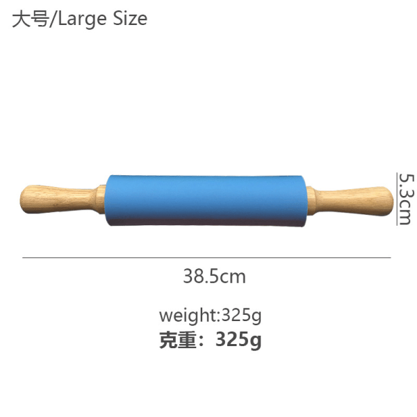 Silikon kjevle Non Stick overflate trehåndtak 1,97X15,15 (blå)