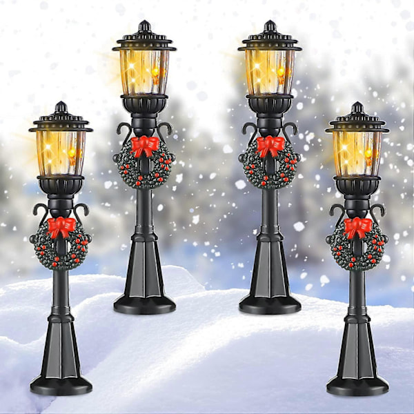 4 stk. Mini Julelyktstolpe Toglampe Miniatyr Gatelampe Dekorative Lys for DIY Landsbygang