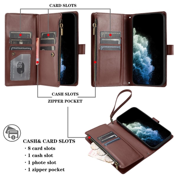Kompatibel med Samsung Galaxy A24 4g Case Premium Dragkedja Large Space Flip Pu Cover Brown